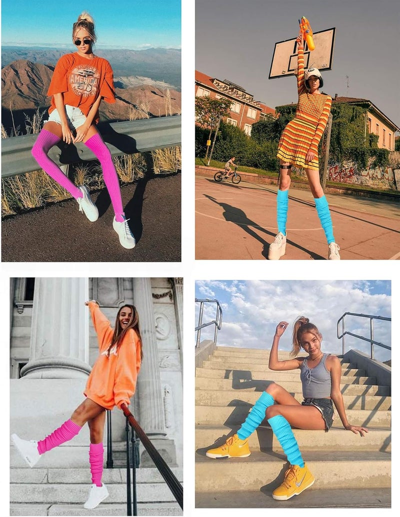 v28 Long Leg Warmer, Women’s Men 80s Party Ribbed Knit Dance Sports - Image 3
